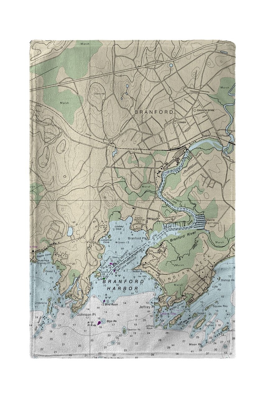 Betsy Drake Branford Harbor, CT Nautical Map Beach Towel